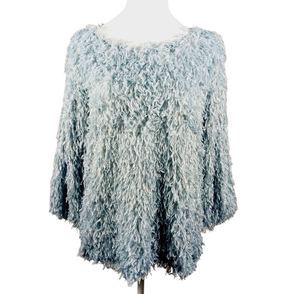 Ann Liege, Blue, Shaggy, Long Sleeve Top, Size Large, Lt. Wt., Unique, Festival